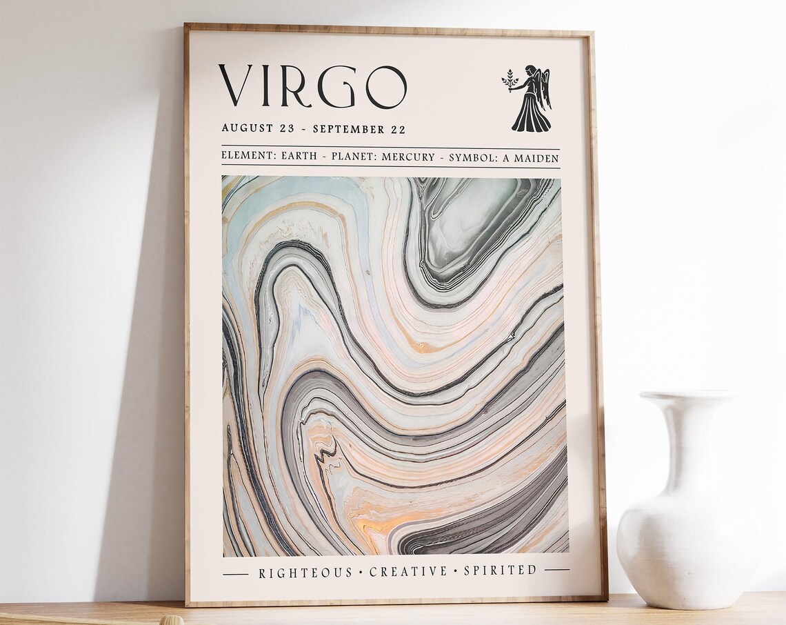 Virgo Zodiac Star Sign Marbled August Birthday Astrology Poster