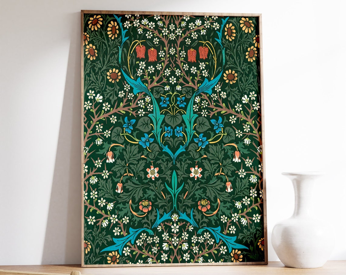 William Morris Vintage Dark Green Floral Botanical Pattern Art Print