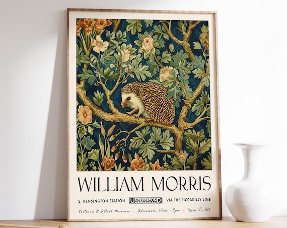 William Morris Hedgehog in Blossom Woodland Illustration Poster