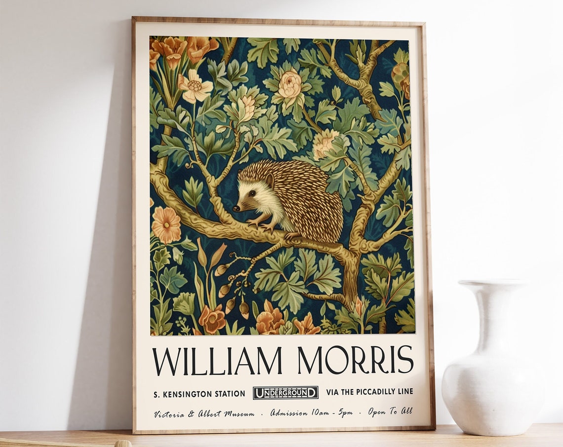 William Morris Hedgehog in Blossom Woodland Illustration Poster