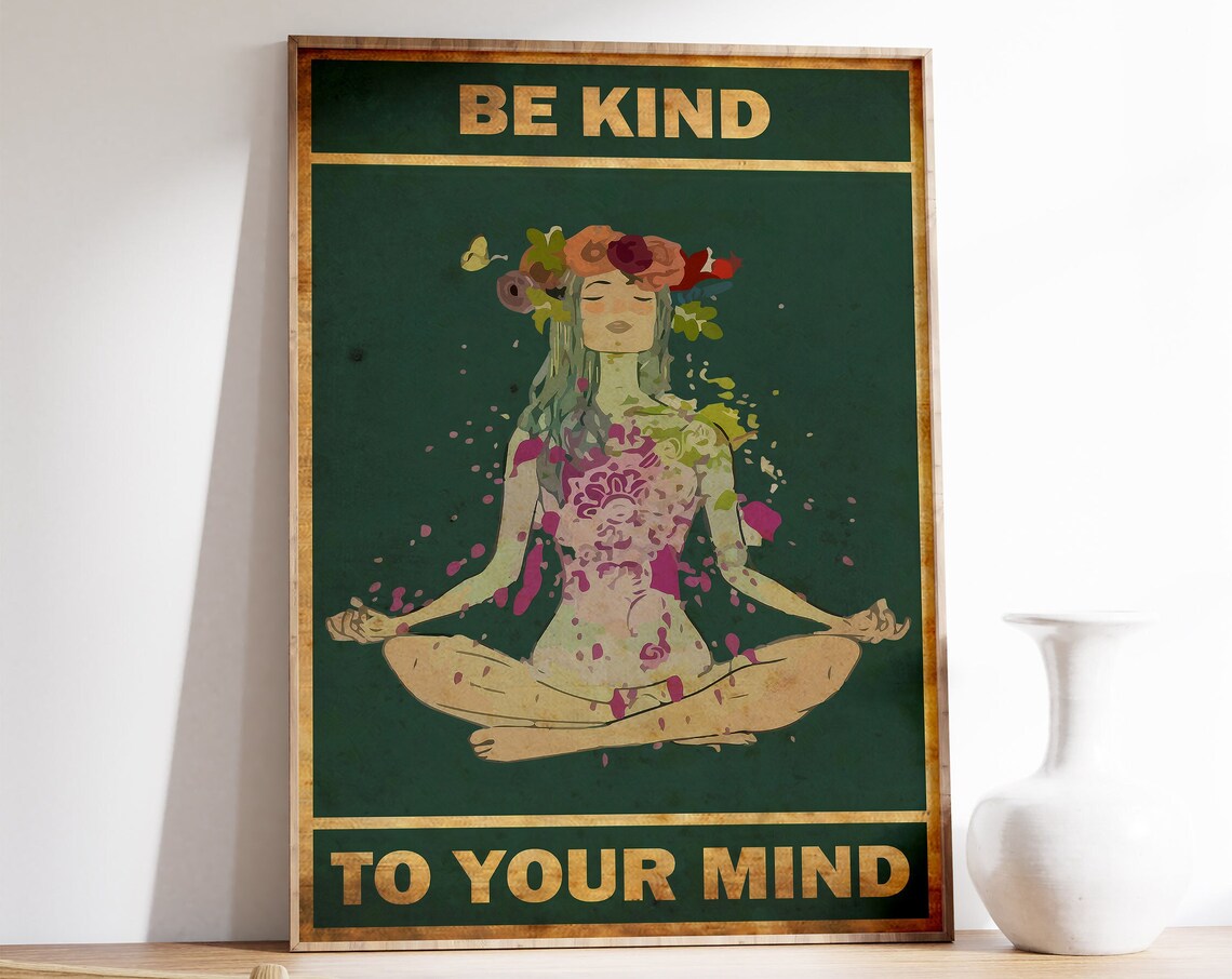 Be Kind To Your Mind Floral Yoga Vintage Poster