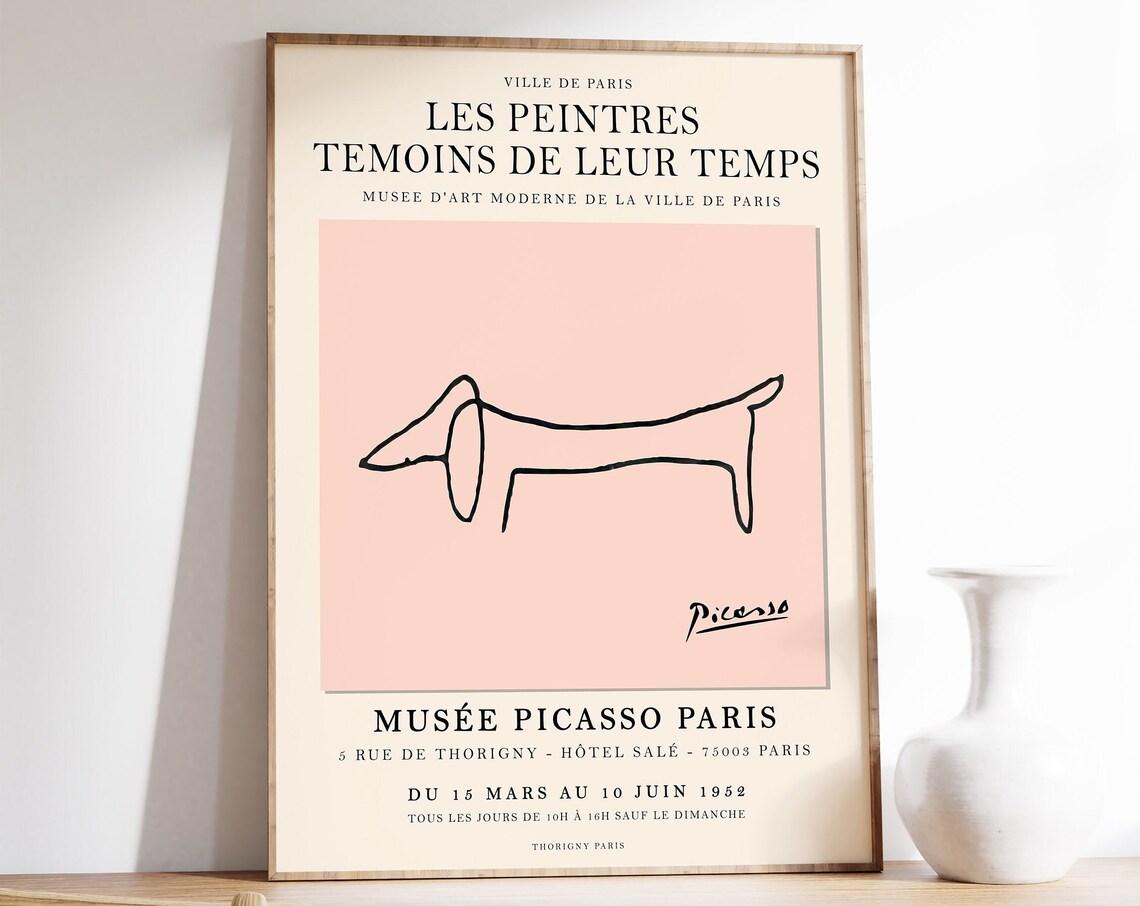 Picasso-Inspired Pink Dachshund Line Art Poster