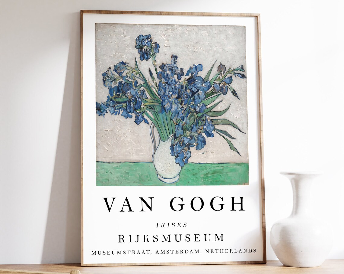Van Gogh Irises Exhibition Poster, Vintage Floral Art Print