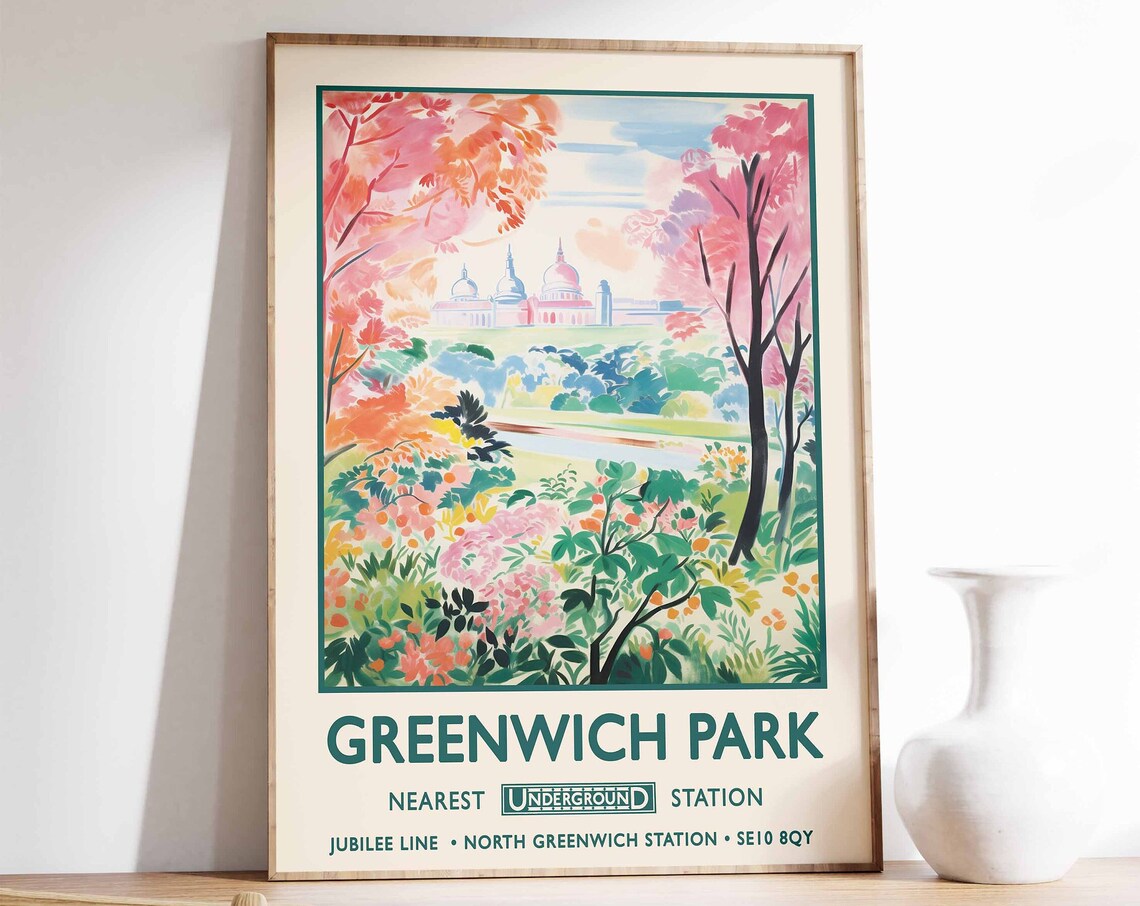 Greenwich Park London Vintage Floral Garden Retro Travel Poster