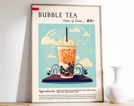 Bubble Tea Poster Taiwanese Drink Print Asian Food Poster Kitchen Print Kitchen Decor Cuusine Decor Food Art Food Drink Art
