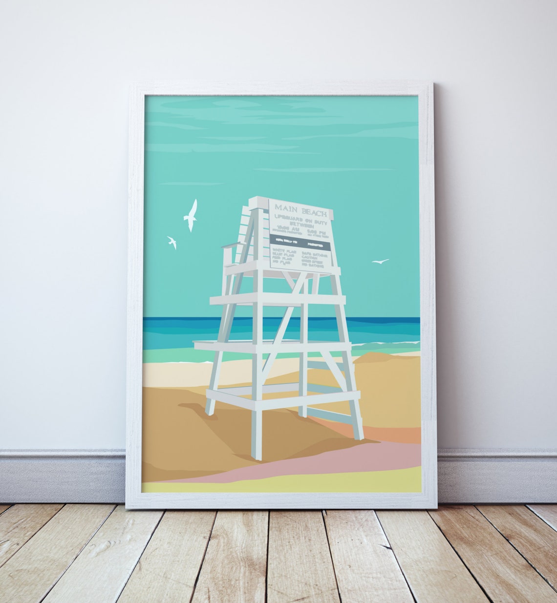 Main Beach White Lifeguard Tower Seaside Coastal Travel Poster