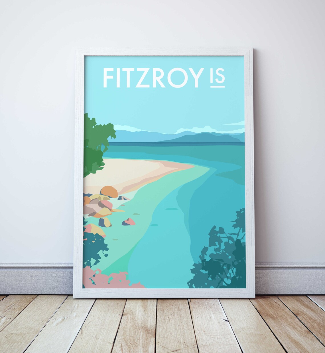 Fitzroy Island Queensland Tropical Beach Cove Coral Reef Travel Poster