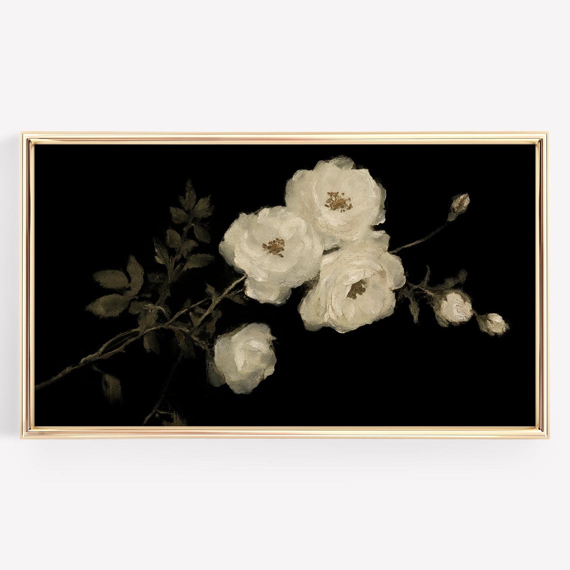 Dark Moody White Roses Floral Oil Painting Elegant Decor Wall Art - Image 4