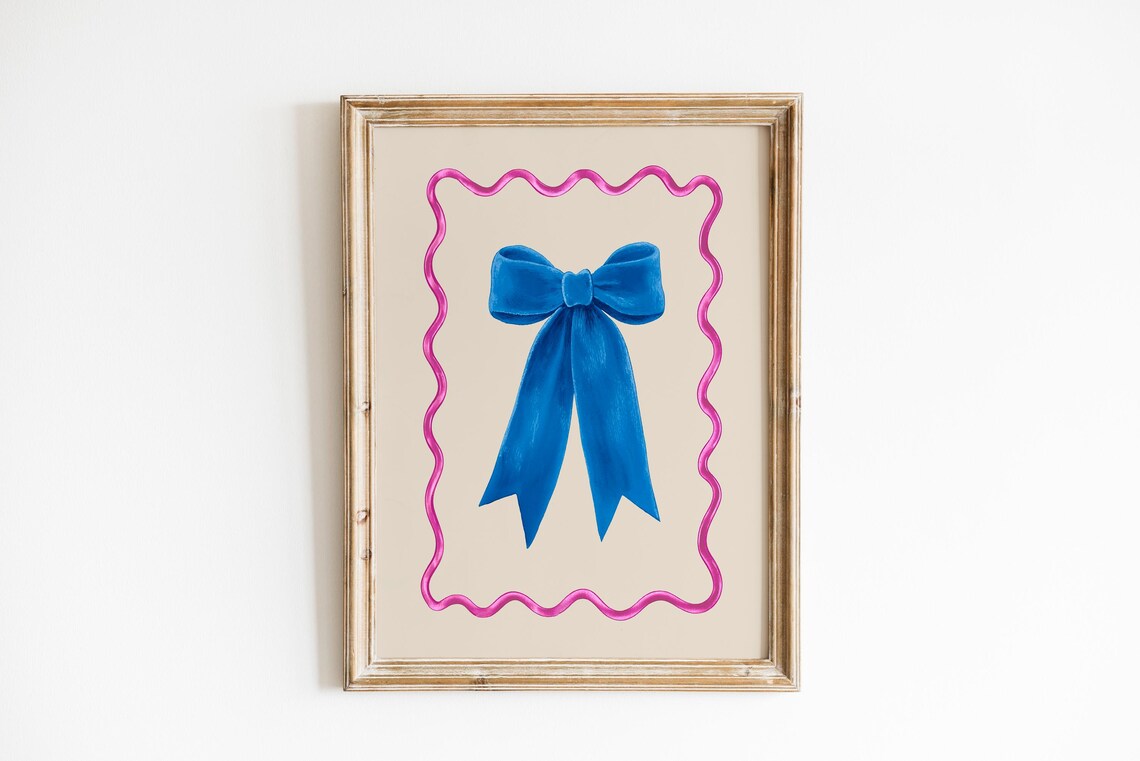 Blue Bow Art Coquette Wall Art Coastal Pink Aesthetic Teen Girls Blue Preppy Girly Poster Dorm Decor College Apartment - Image 4