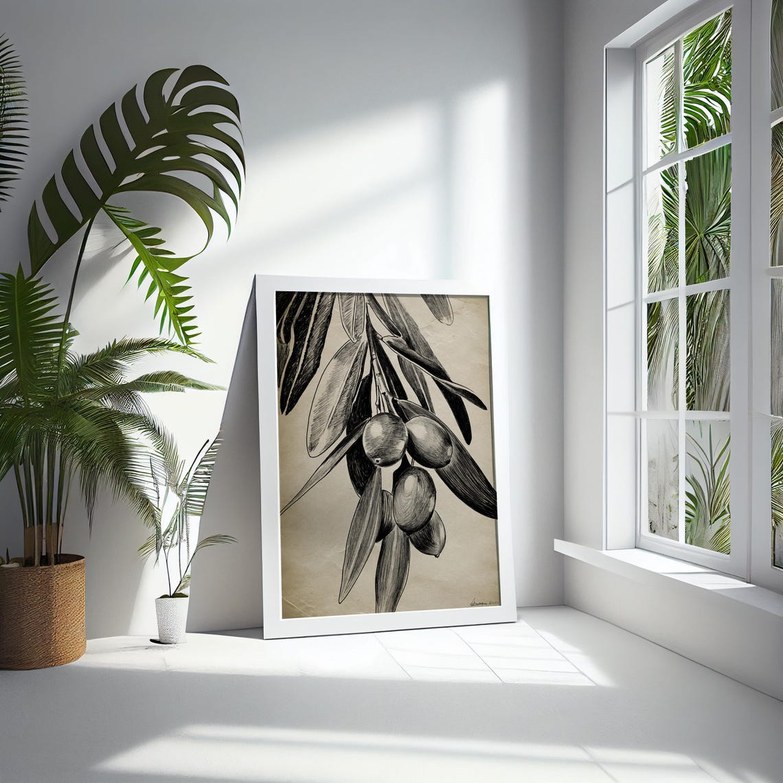 Monochrome Olive Branch Sketch Botanical Drawing Kitchen Wall Print - Image 5
