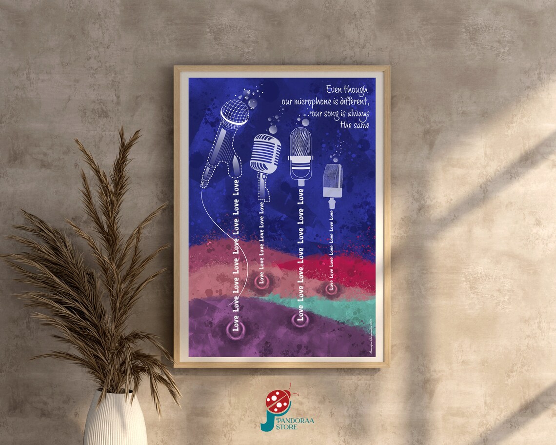 Musical Microphone, Love And Music Wall Art Print