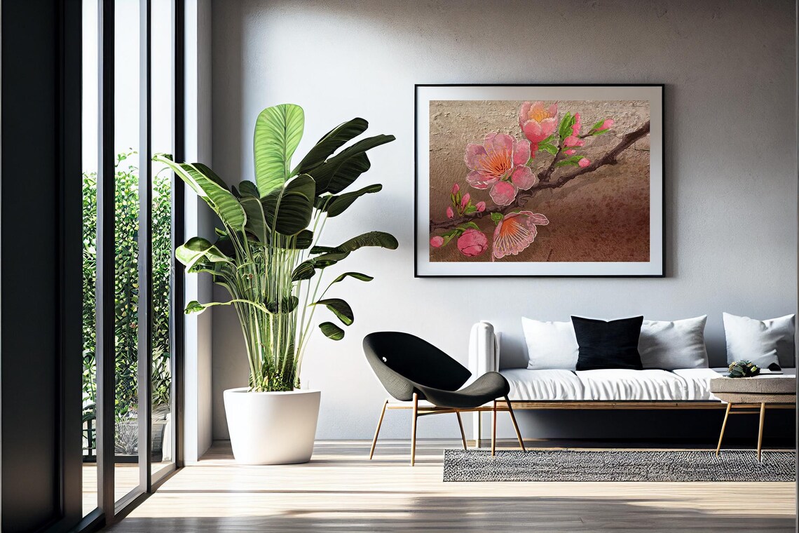 Pink Cherry Blossom Branch Textured Vintage Farmhouse Floral Poster - Image 4