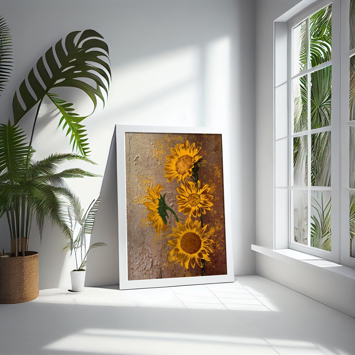 Golden Sunflowers Rustic Brown Textured Vintage Farmhouse Poster - Image 5