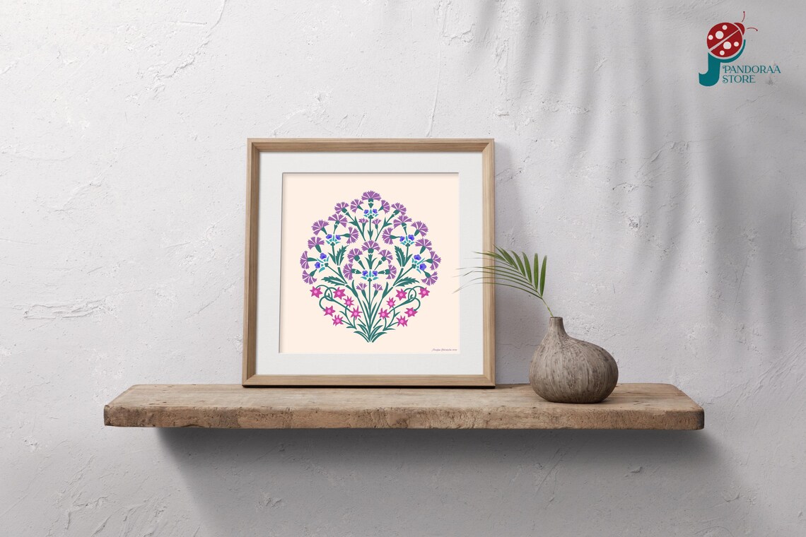Purple Pink Wildflower Bouquet Folk Art Vintage Botanical Wall Poster - Image 5