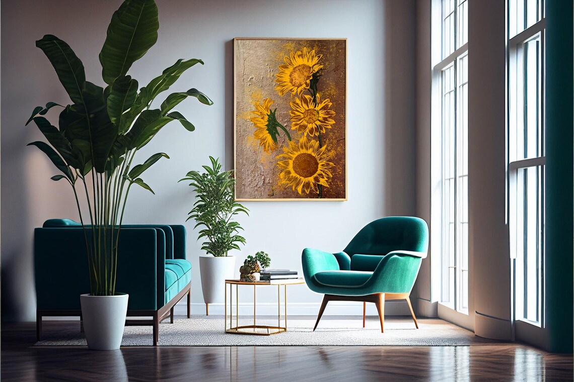 Golden Sunflowers Rustic Brown Textured Vintage Farmhouse Poster - Image 4