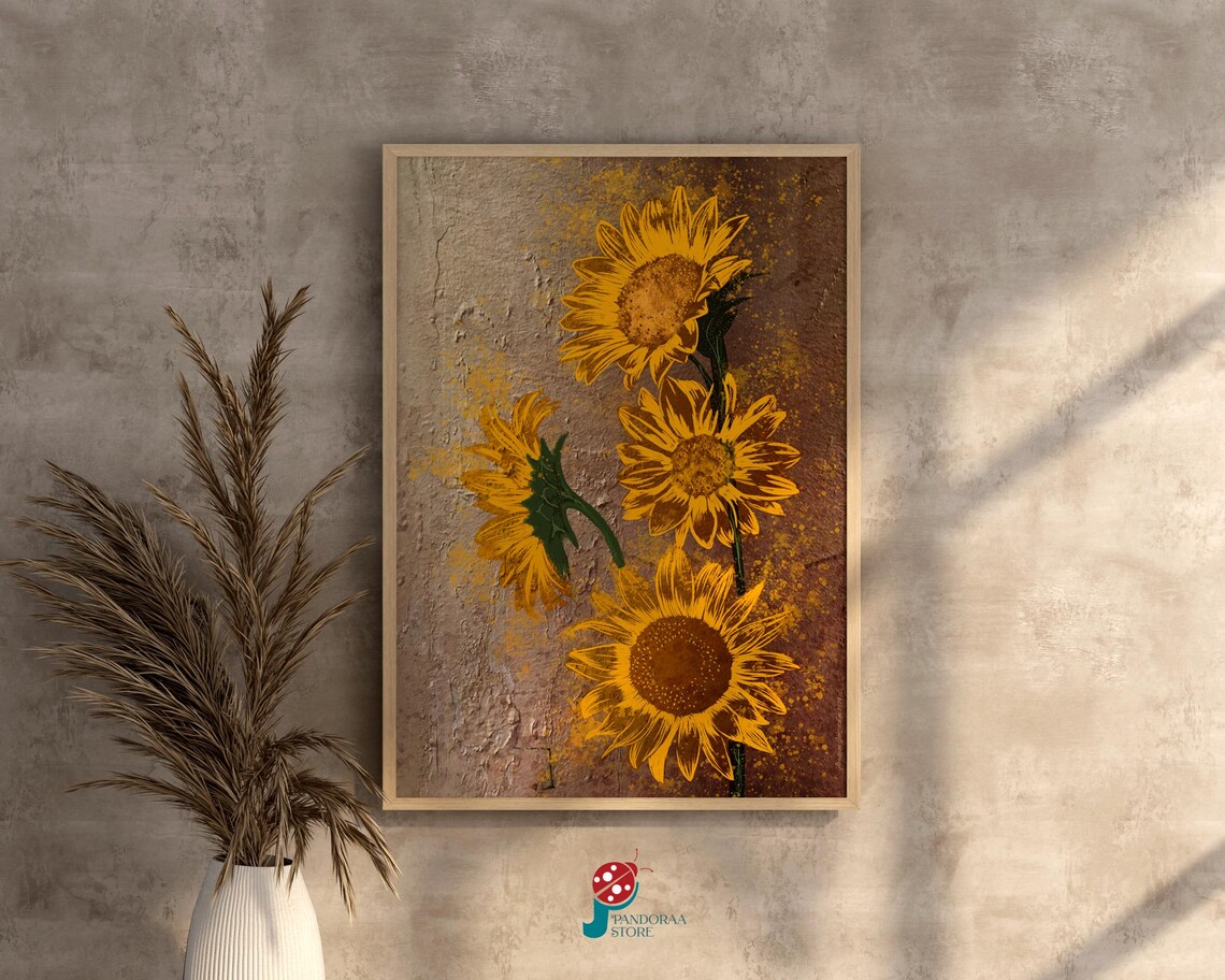 Golden Sunflowers Rustic Brown Textured Vintage Farmhouse Poster