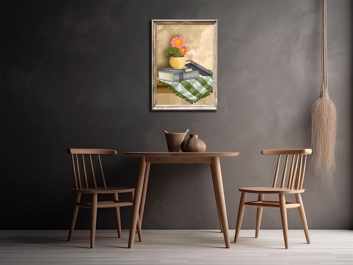 Vintage Books Flower Bouquet Still Life Cozy Reading Nook Art Poster - Image 3
