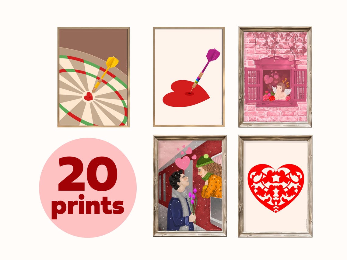 Valentine's Day 20 Print Romantic Heart Bundle Instant Art Gift Set - Image 4