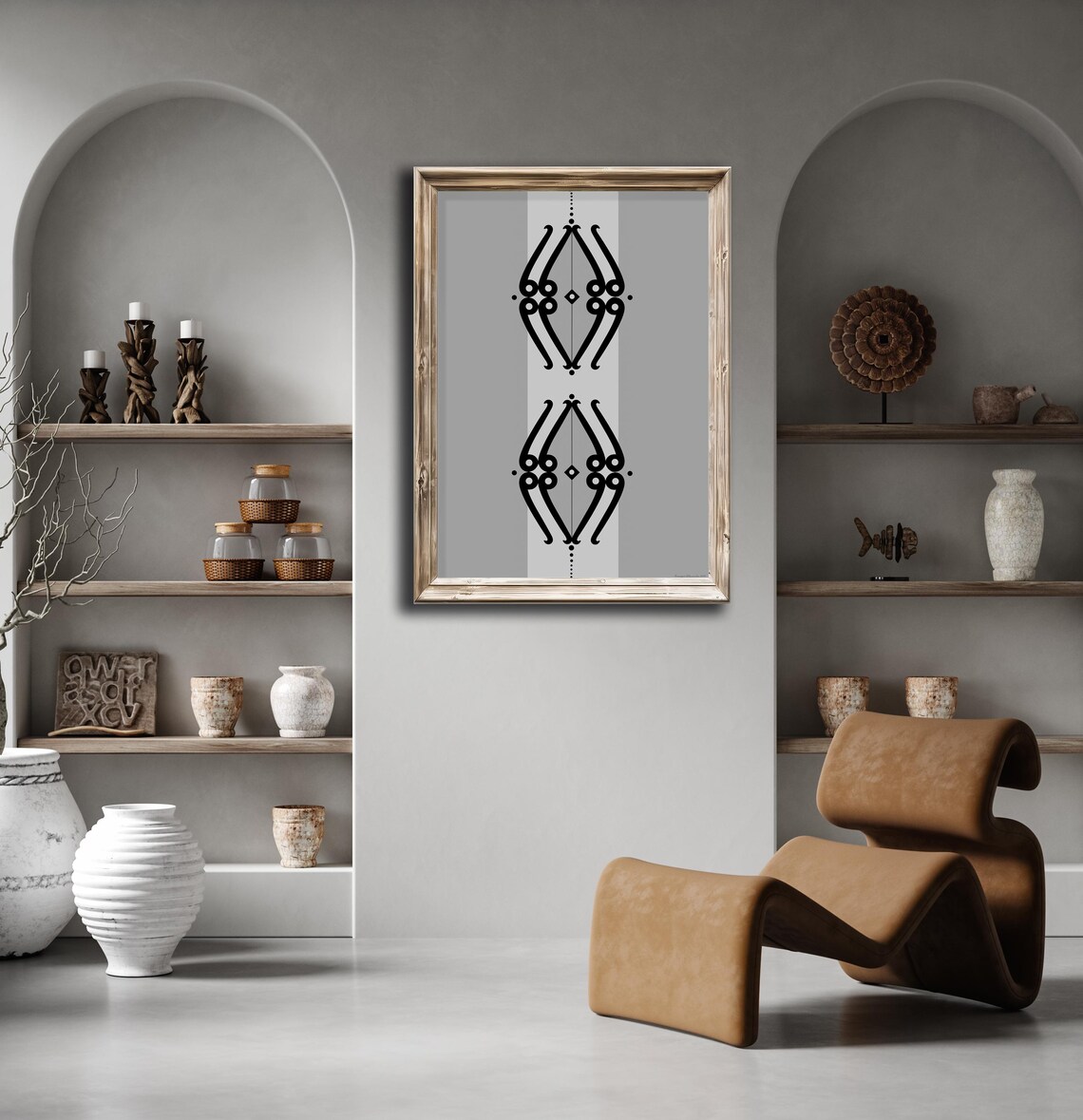 Black Tribal Geometric Symmetry Grey Minimalist Modern Print - Image 2