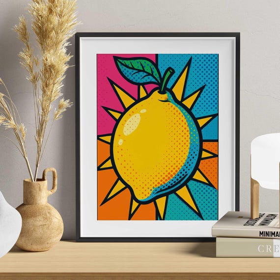 Pop Art Lemon Wall Colorful Retro Fruit Illustration Kitchen Decor Bright Modern Artwork