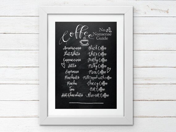 Coffee No Nonsense Guide Chalkboard Kitchen Typography Art Poster