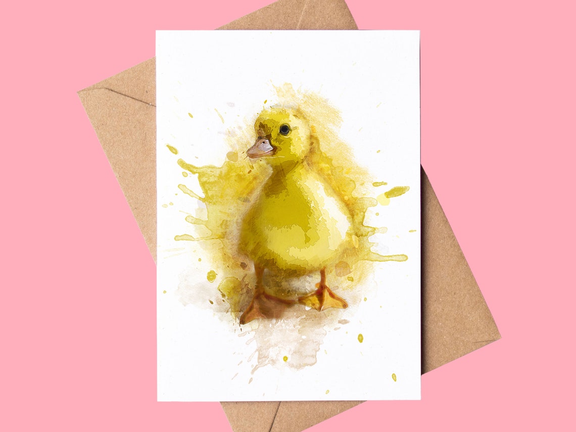 Yellow Duckling L Greeting Card Animal Lover Personalised Cute