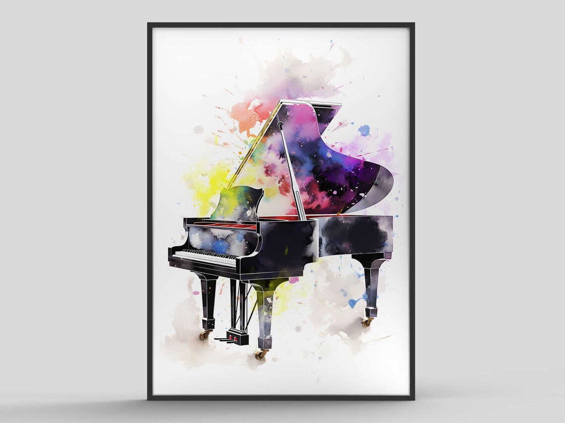 Grand Piano Colorful Watercolor Splash Music Room Poster Modern Art Gift