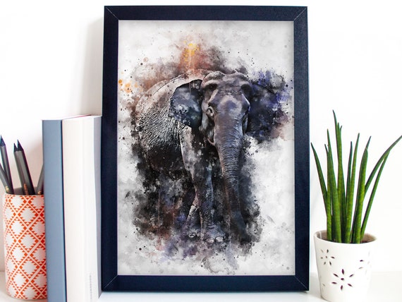 Elephant Wall Art Animal Wildlife Splatter Poster Print