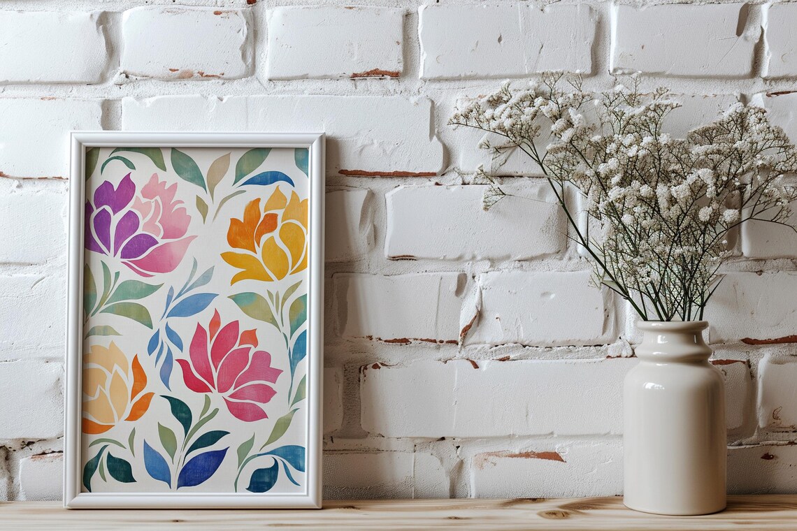 Bold Peony Blossoms Purple Pink Orange Graphic Home Decor Poster - Image 2