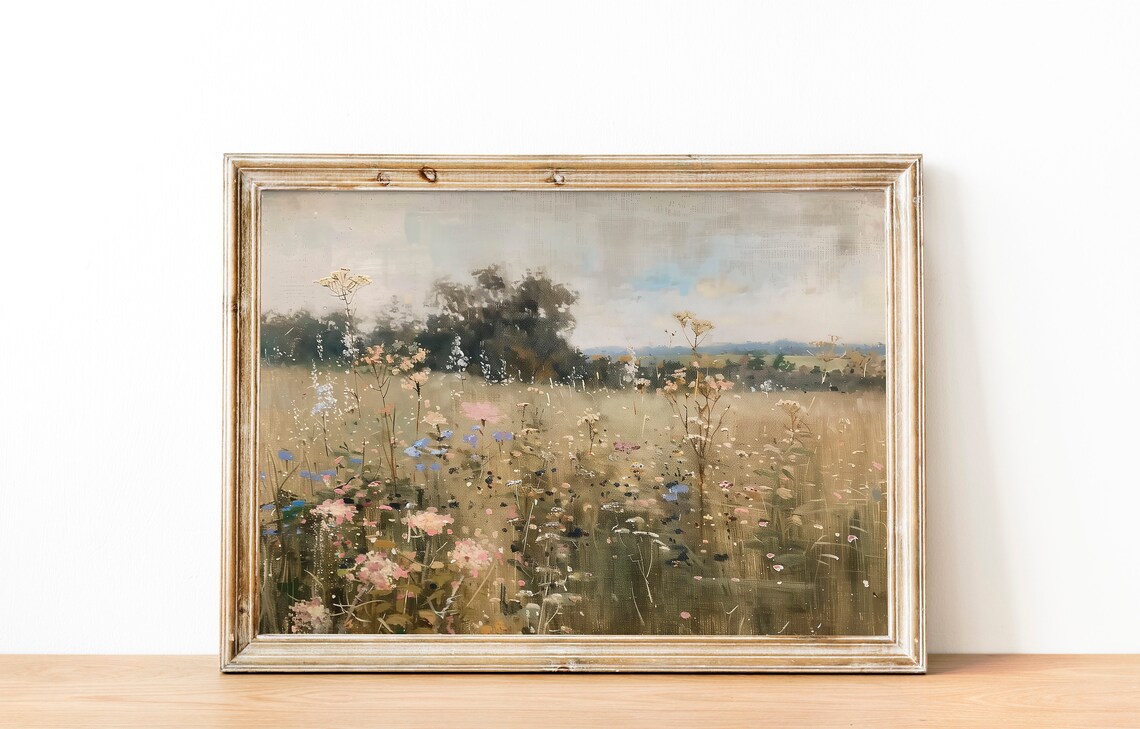 Wildflower Spring Field Landscape Art Print, Farmhouse - Image 2