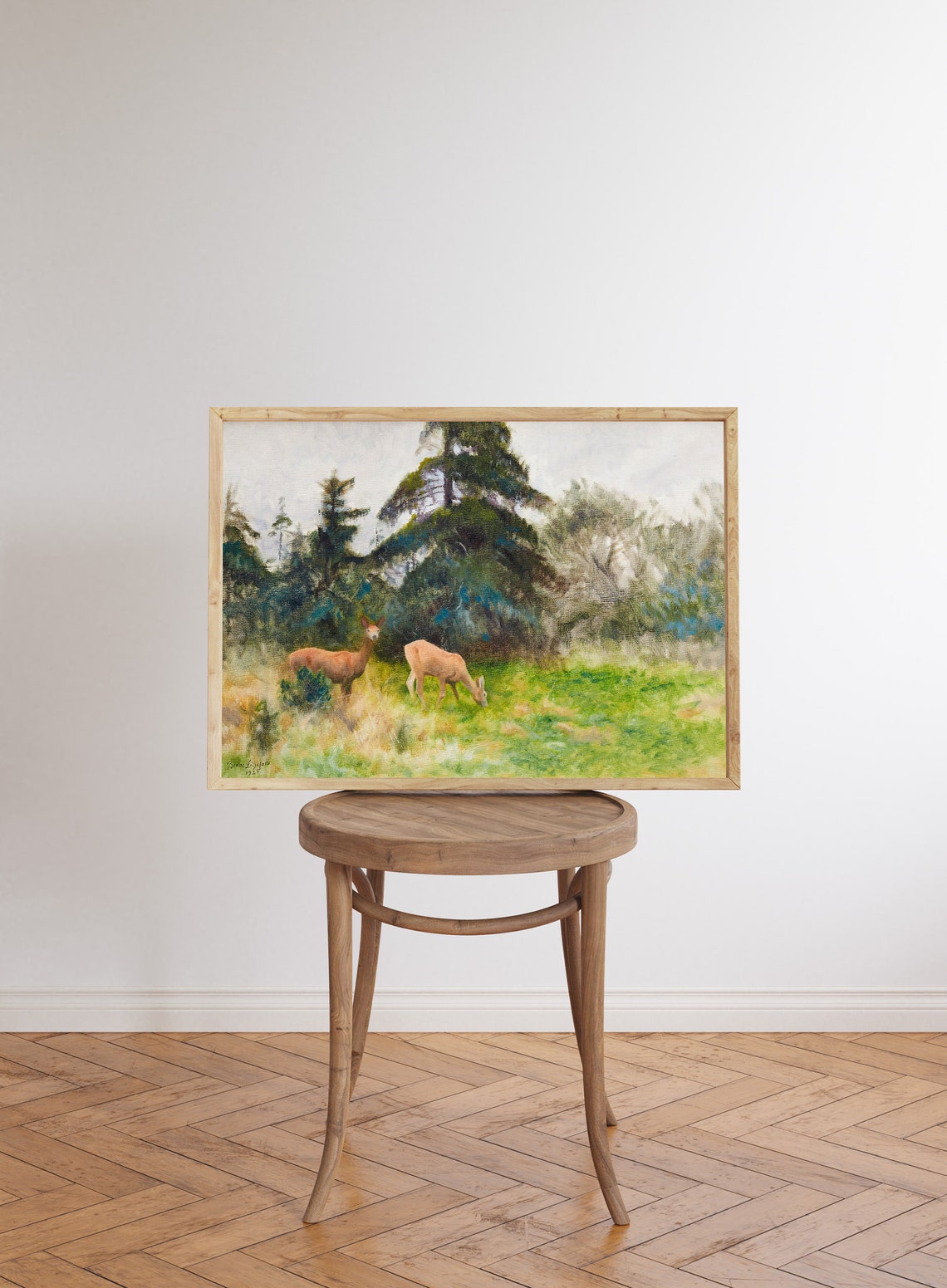 Two Roe Deer In Summer Meadow Pine Forest Wildlife Painting Poster - Image 6