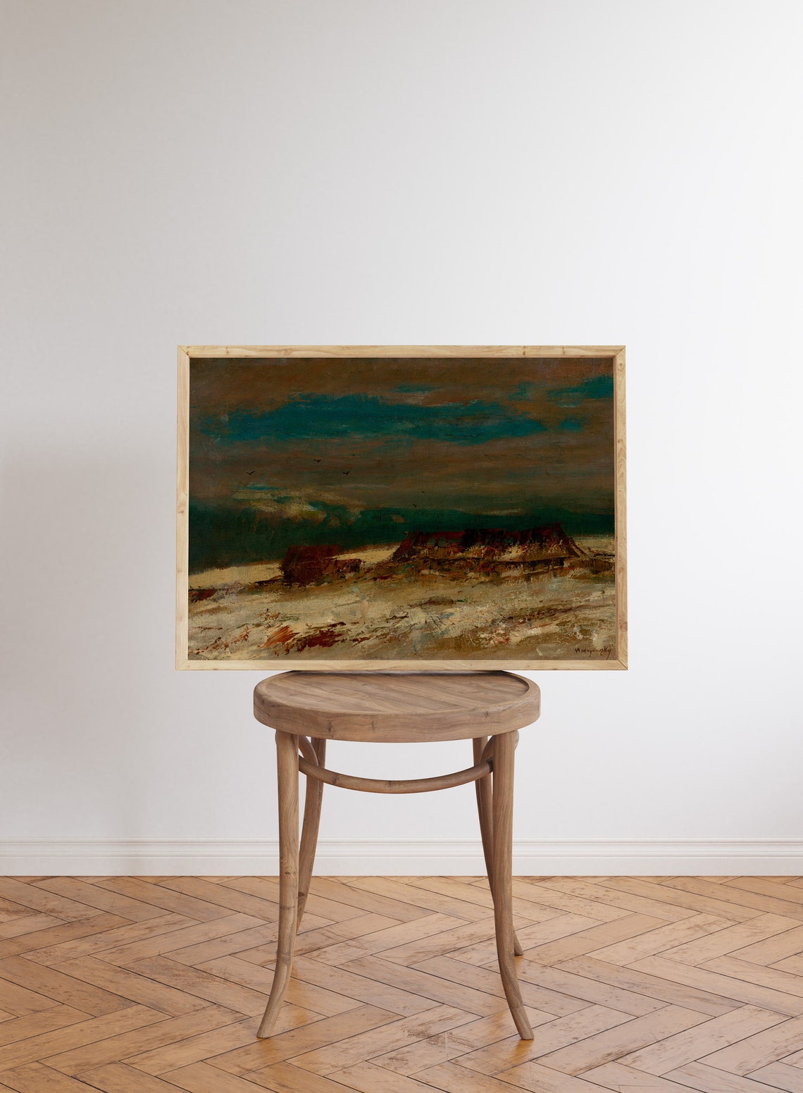 Dark Moody Mountain Twilight Shore Muted Antique Painting Poster - Image 6
