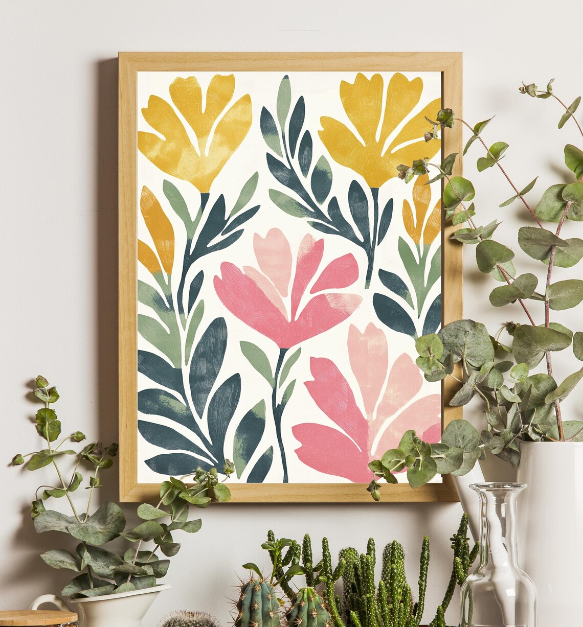 Matisse Style Cutout Floral Gold Pink Green Botanical Poster - Image 7