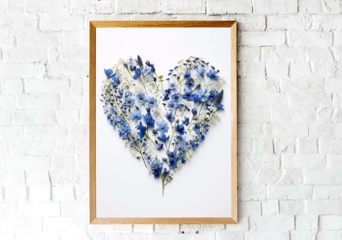 Blue Flower Heart Botanical Heart Art Print - Image 2