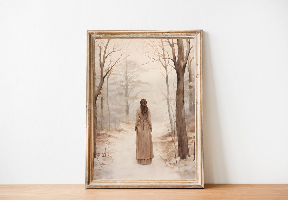 Woman In The Bare Winter Woods Vintage Landscape Artwork Poster - Image 2