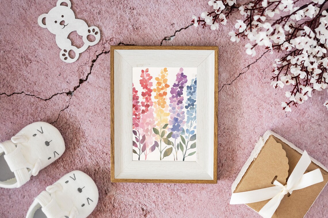 Rainbow Watercolor Wildflower Stems Modern Floral Art Poster - Image 6