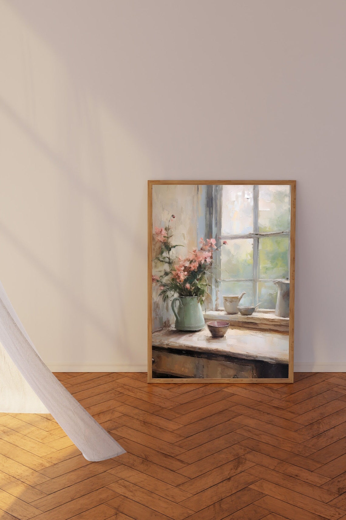 Pink Wildflowers by Sunny Kitchen Window Soft Watercolor Poster - Image 3