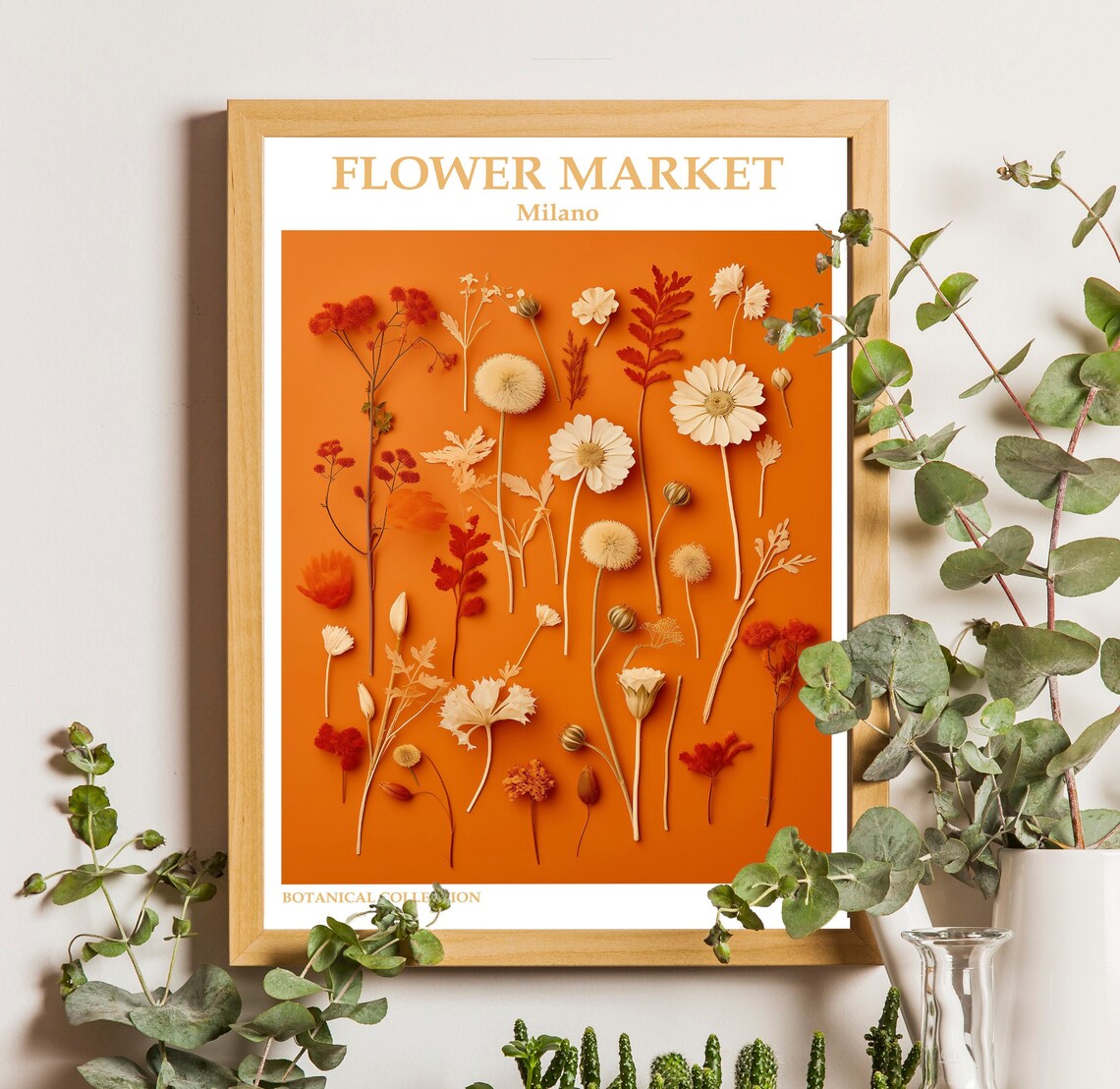 Milano Flower Market Burnt Orange Botanical Collection Art Poster