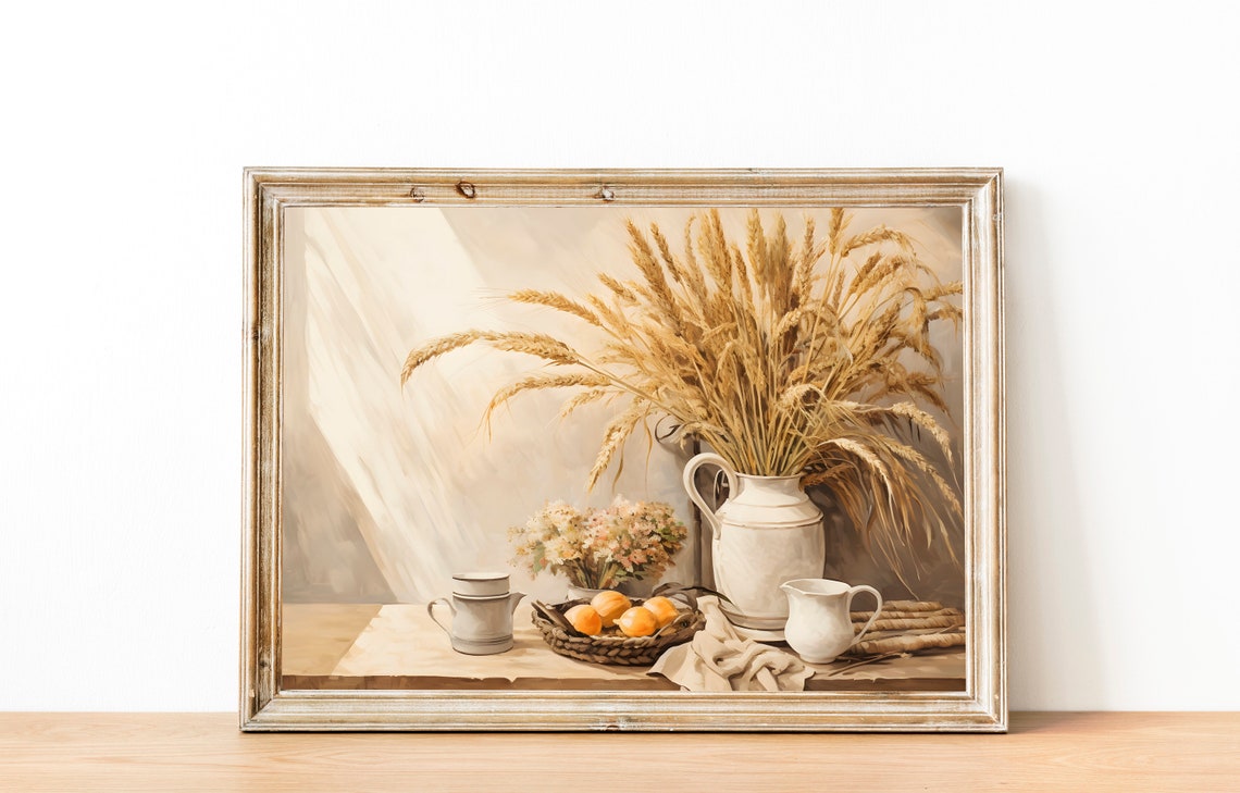 Wheat Sheaf in White Pitcher Rustic Harvest Kitchen Wall Art - Image 2