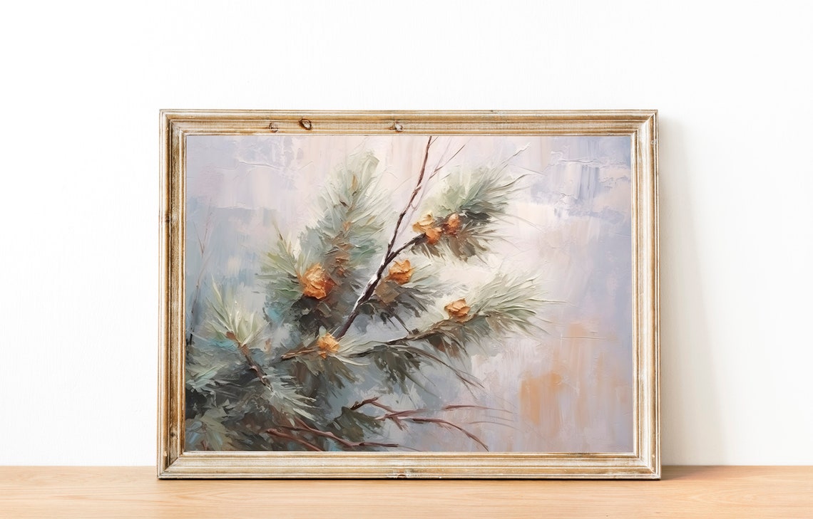 Winter Pine Branch Painting Snowy Rustic Holiday Botanical Art Poster - Image 4