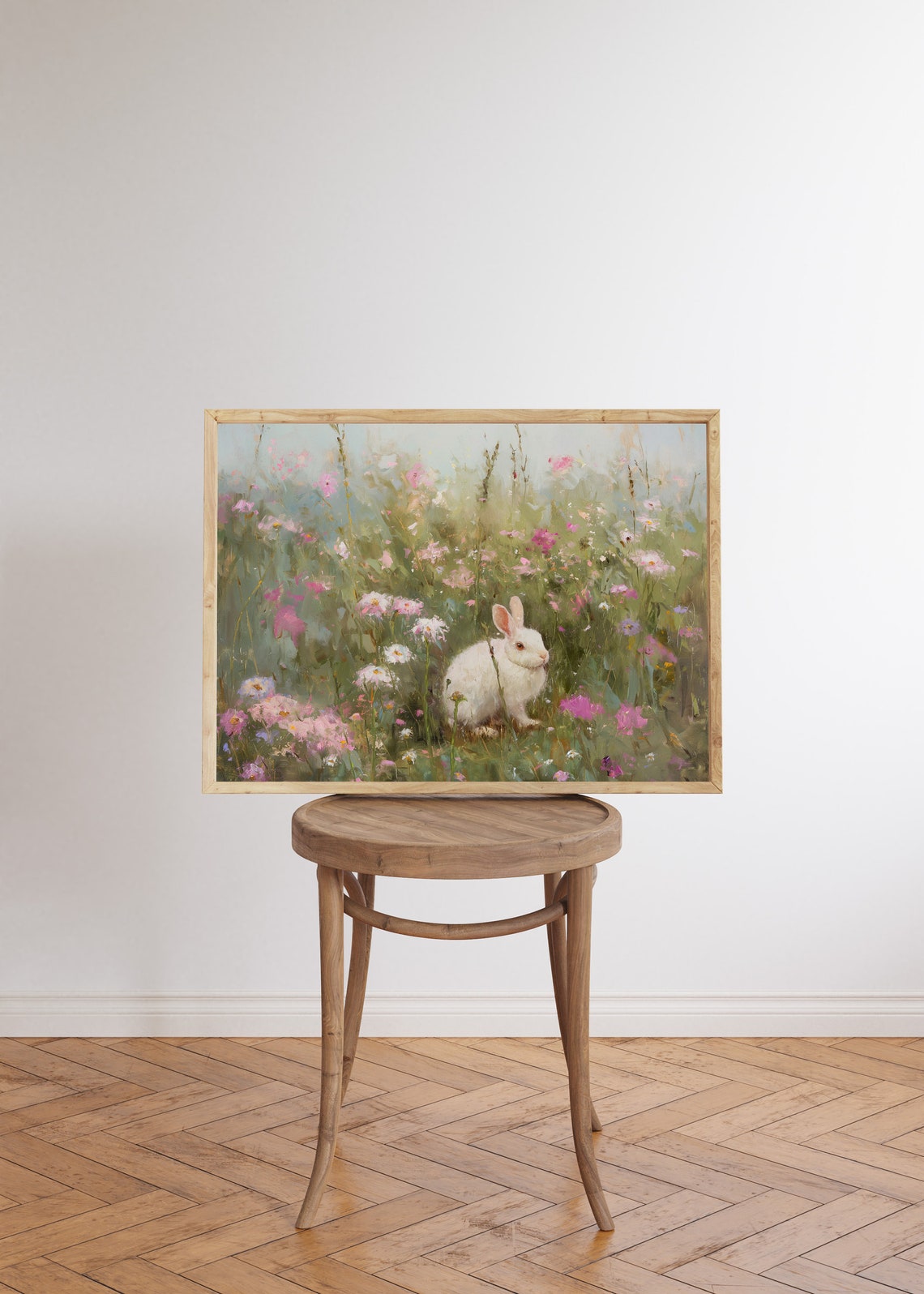 White Bunny in Wildflower Meadow Impressionist Animal Poster - Image 5