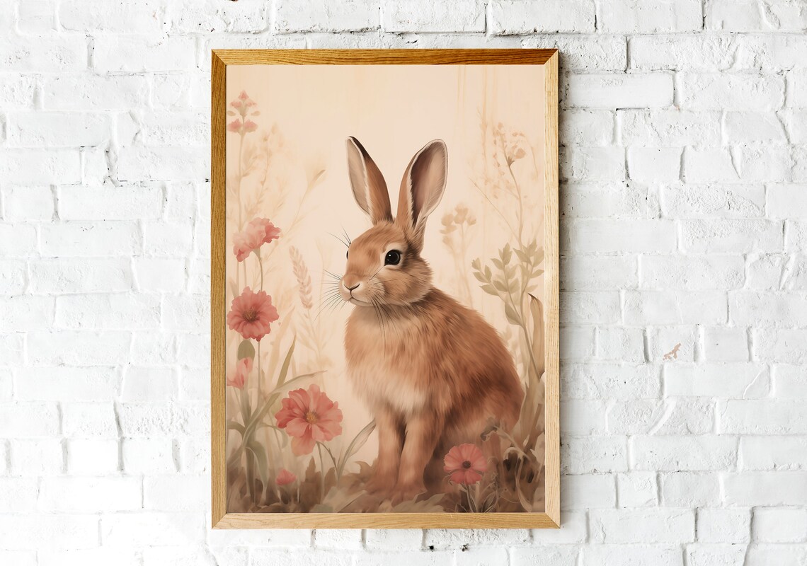 Spring Bunny Rabbit In Wildflowers, Vintage Farmhouse - Image 2