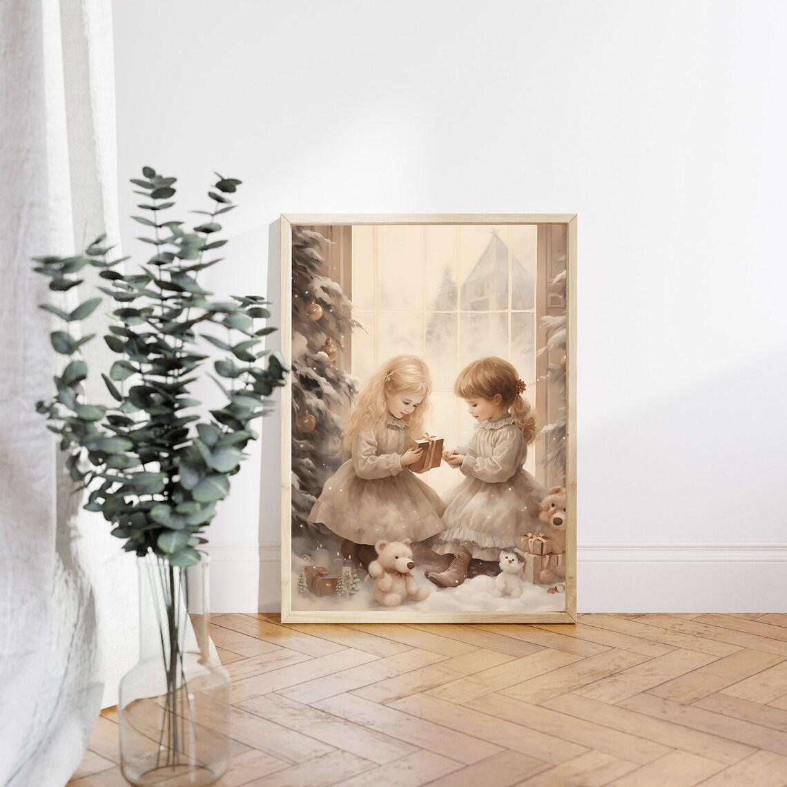 Christmas Little Girls Vintage Christmas Art Print - Image 3