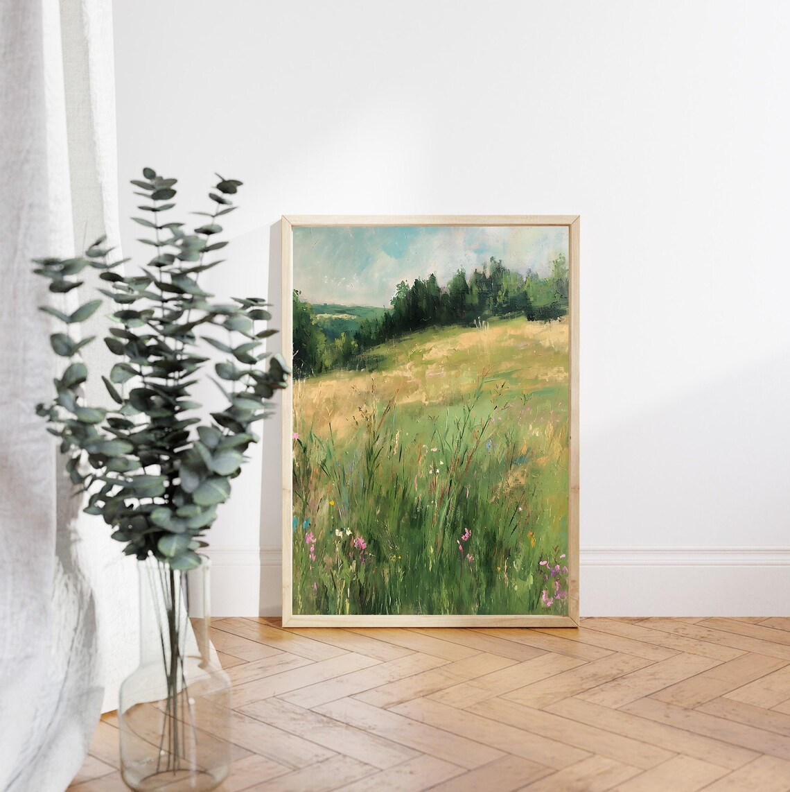 Wildflower Field Landscape Oil Painting Vintage Landscape Art Print Country Field Wall Art Summer Meadow Art - Image 4
