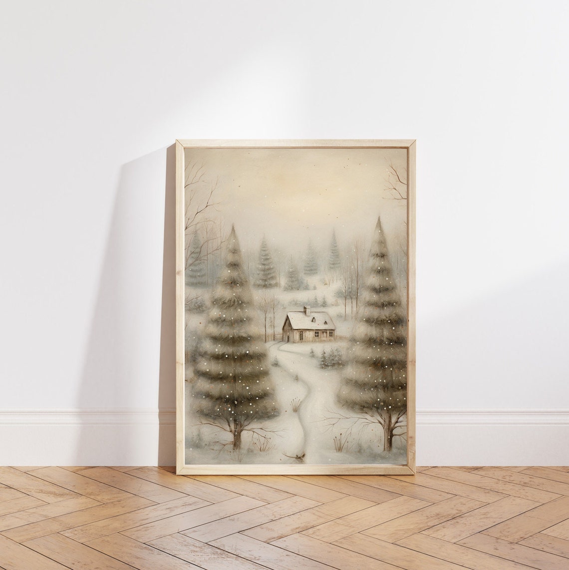 Snowy Cabin among Frosted Pines Quiet Winter Landscape Poster - Image 5
