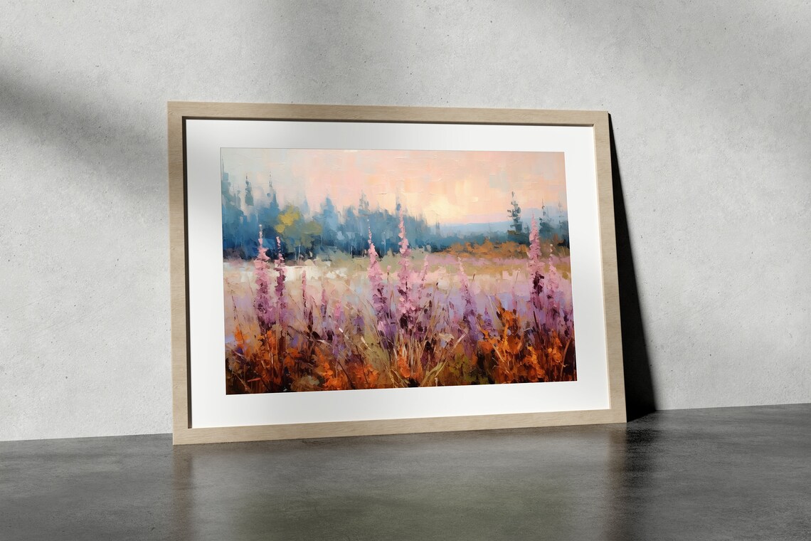 Autumn Meadow Painting Pink Foxglove Wildflowers Landscape Art Poster - Image 5
