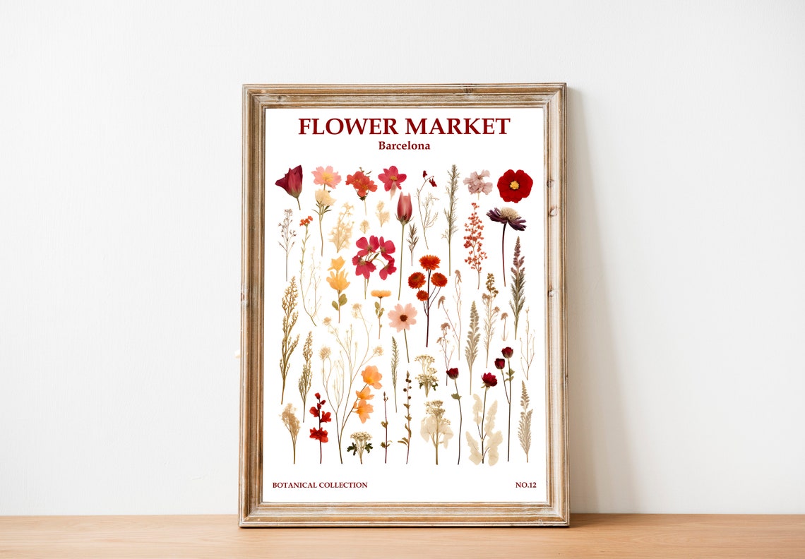 Barcelona Flower Art Downlad Flower Market Print Dried Flower Pressed Wall Art Wildflowers Art Flower Market Poster - Image 2