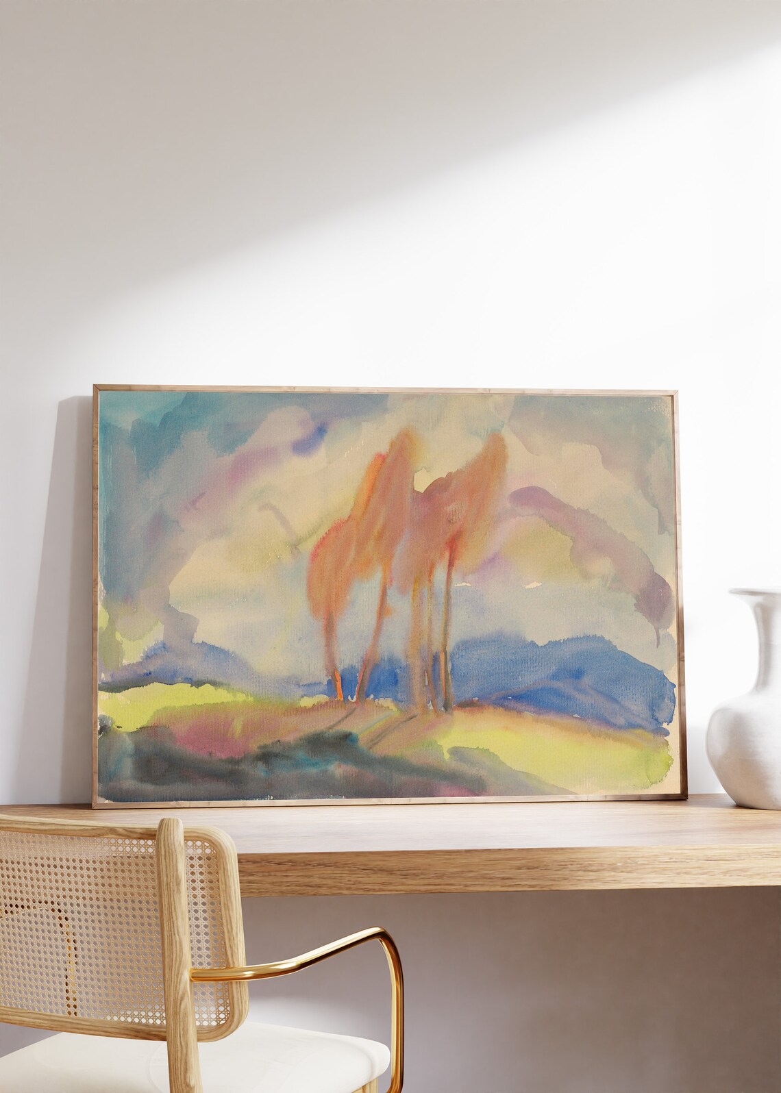 Golden Trees Watercolor Landscape Painting Minimalist Abstract Poster - Image 8