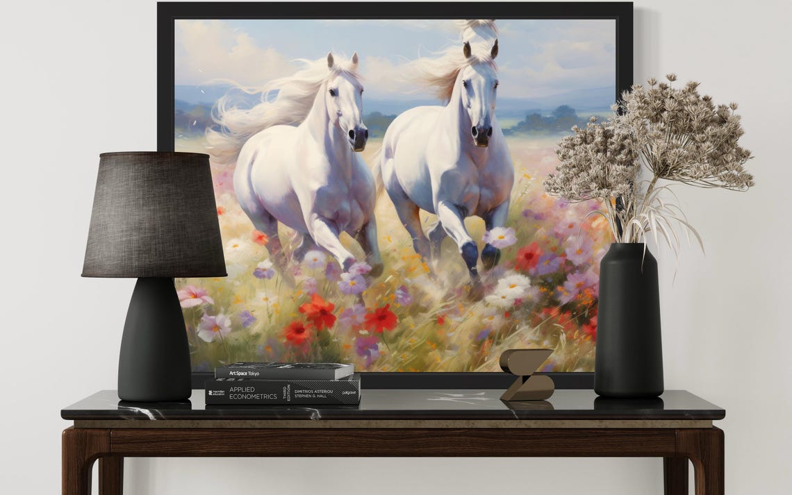 Two White Horses Abstract Art Print - Image 3