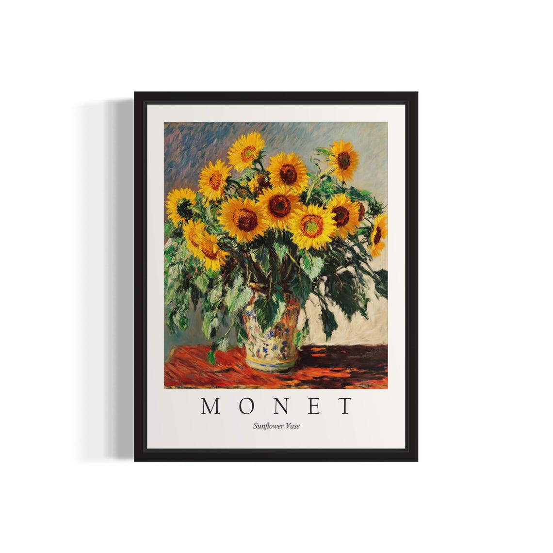 Sunflower Vase Bright Yellow Blooms Rustic Table Monet Art Poster